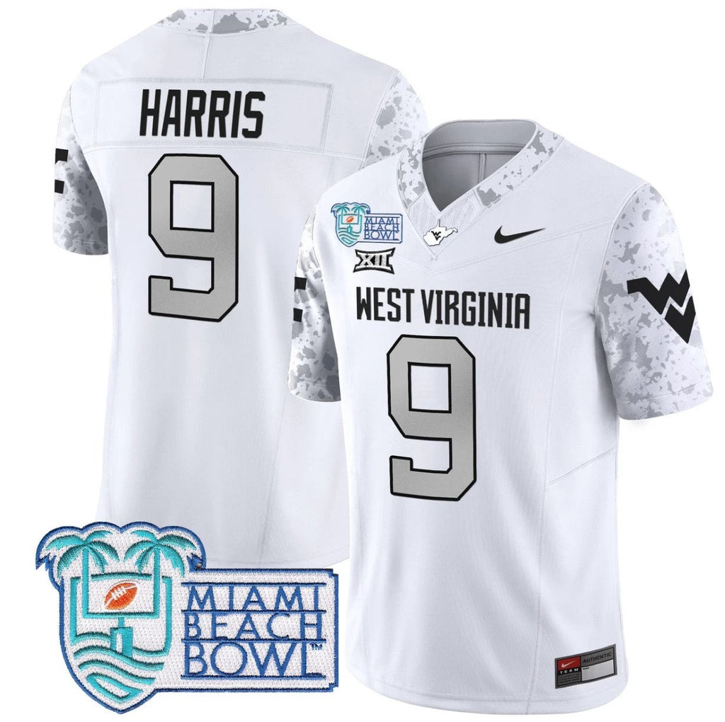 Major Harris Jersey #9 West Virginia Mountaineers 2025 Miami Beach Bowl White by My Store