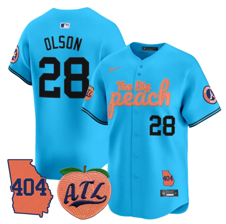 Matt Olson Jersey #28 Atlanta Braves 404 & The Big Peach Premier Limited Stitched Light Blue by My Store