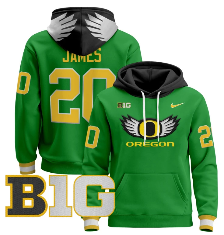 Jordan James Hoodie #20 Oregon Ducks 2024 Pullover V3 Stitched Black White by Hoodie Pullover