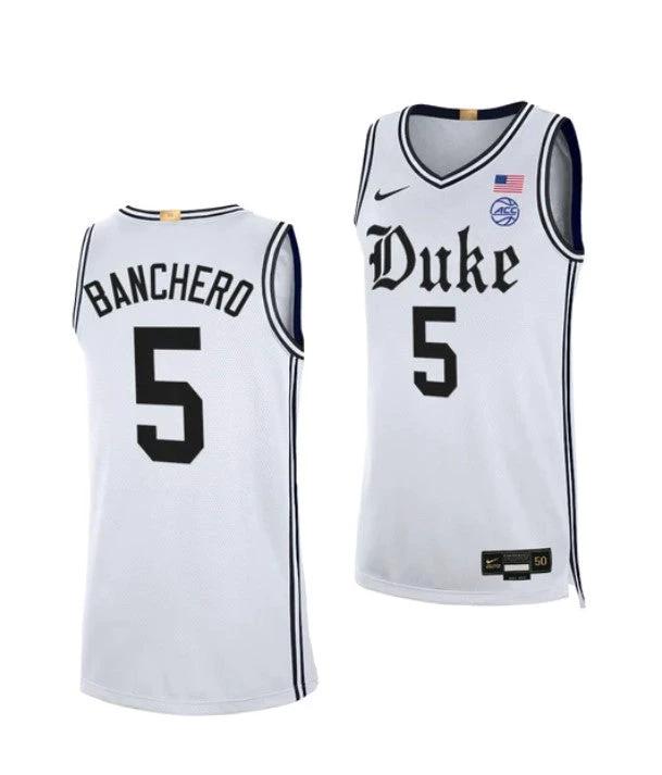 Men's #5 Paolo Banchero Jersey Duke Blue Devils College Basketball Jerseys White Cameron by My store basketball