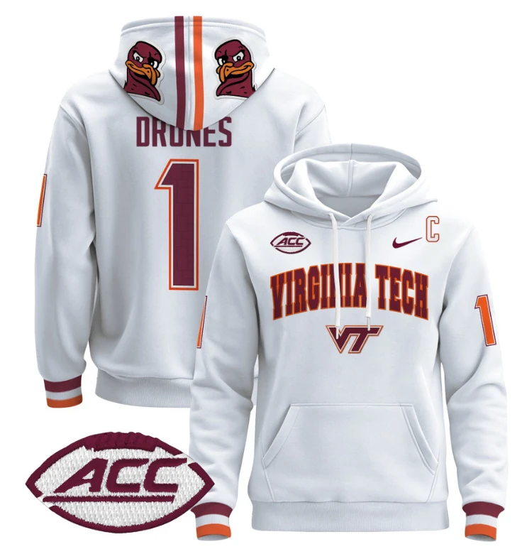 Kyron Drones Hoodie #1 Virginia Tech Hokies Pullover by Hoodie Pullover