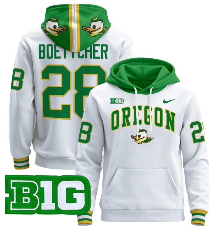 Men's Bryce Boettcher Hoodie #28 Oregon Ducks 2024 Pullover V2 by Hoodie Pullover