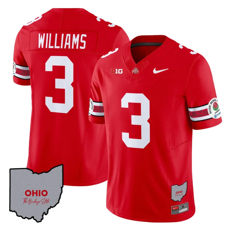 Miyan Williams Jersey #3 Ohio State Rose Bowl Patch Football V3 Red by NCAA Football Jersey