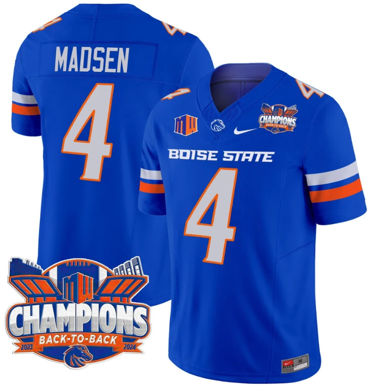 Maddux Madsen Jersey #4 Boise State Broncos Back To Back Champions Royal by My Store