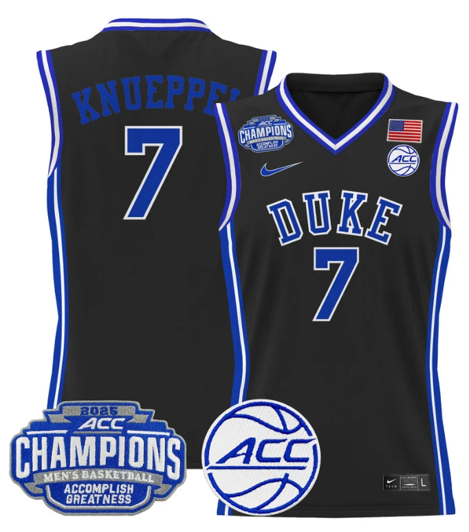Men Kon Knueppel Jersey #7 Duke Blue Devils 2025 ACC Champions Stitched Black by My store basketball