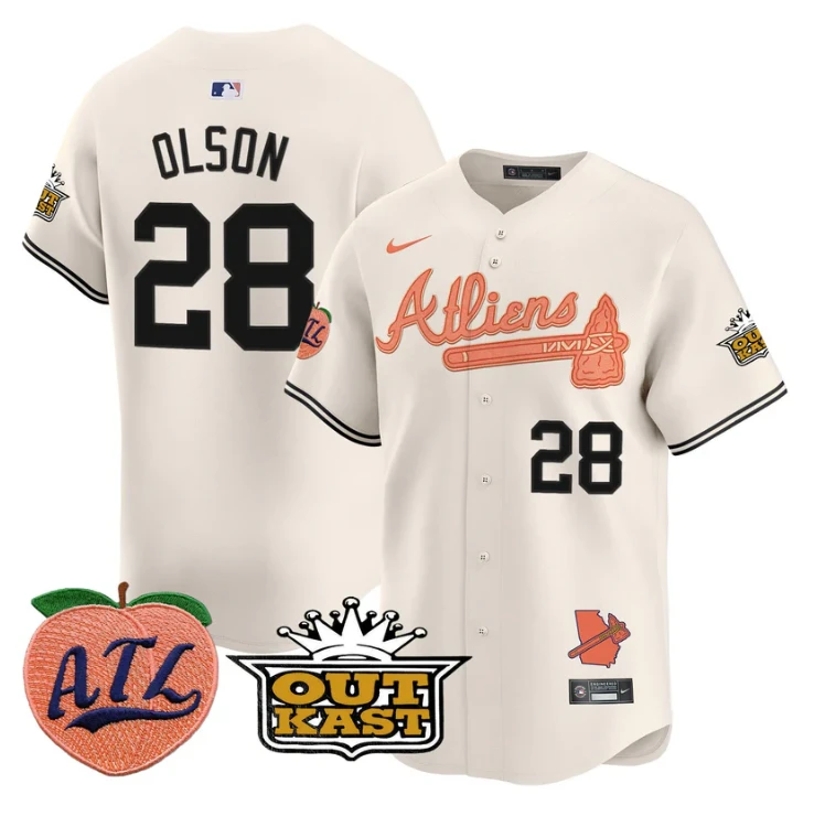 Matt Olson Jersey #28 Atlanta Braves Atliens Peach Vapor Premier Limited Stitched Cream by My Store