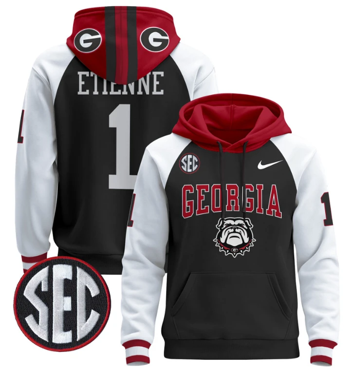 Men's Trevor Etienne Hoodie #1 Georgia Bulldogs 2024 Pullover V2 by Hoodie Pullover