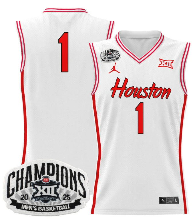 Men Team Jersey #1 Houston Cougar 2025 Big 12 Champions Stitched White by My store basketball
