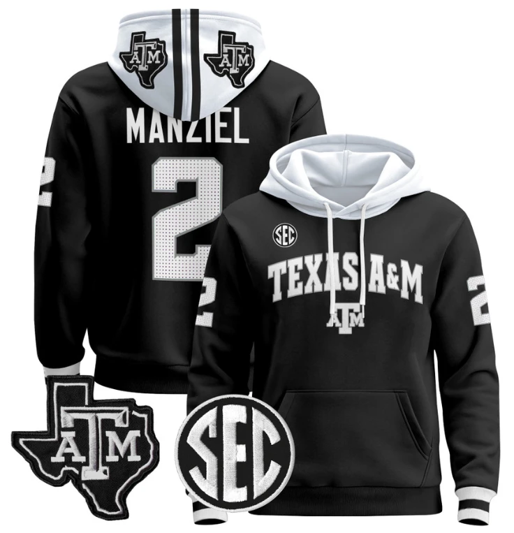 Johnny Manziel Hoodie #2 Texas A&M Aggies Pullover Stitched Black by Hoodie Pullover