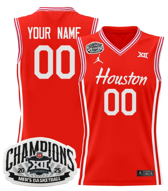 Men Custom Houston Cougar Jersey 2025 Big 12 Tournament Champions Stitched Red by My store basketball
