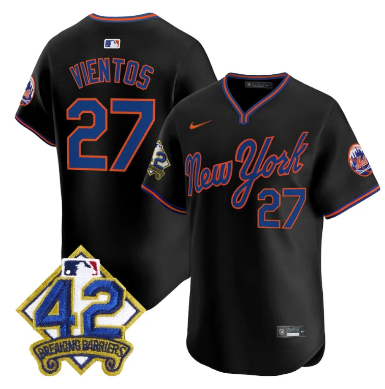 Mark Vientos Jersey #27 New York Mets 2025 Jackie Robinson Patch Road Alternate Stitched Black by My Store