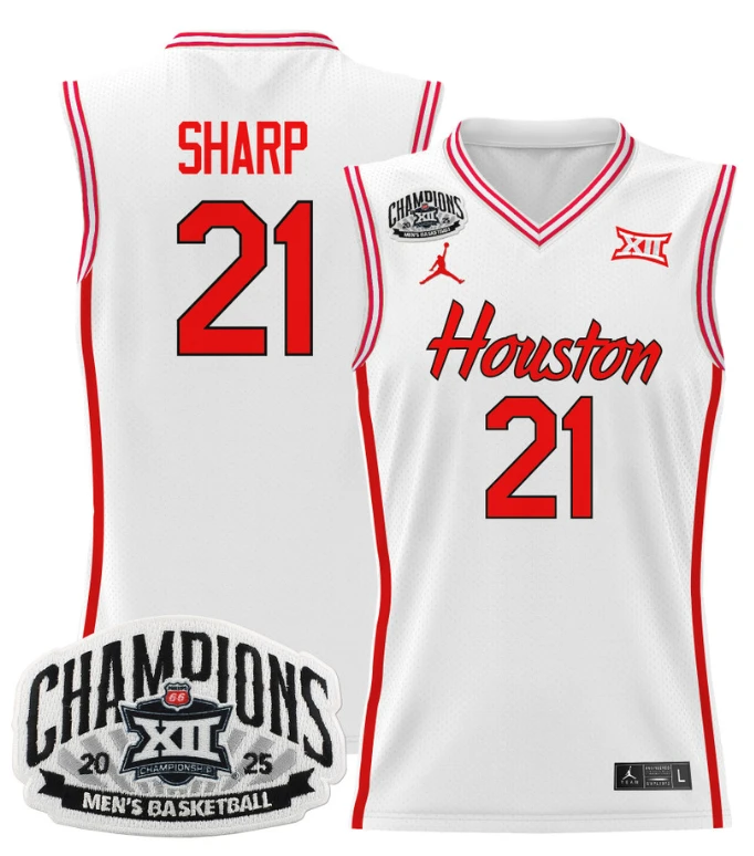 Men Emanuel Sharp Jersey #21 Houston Cougar 2025 Big 12 Champions White by My store basketball