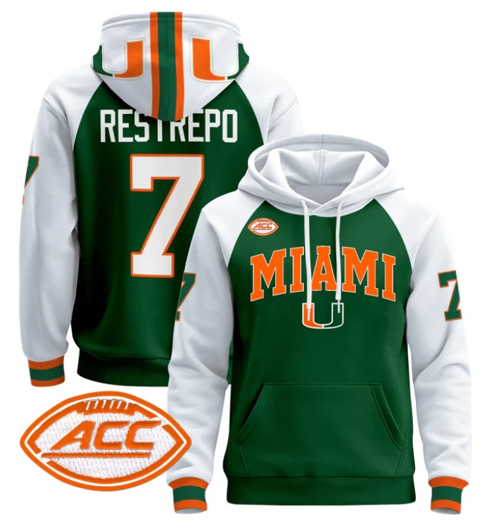 Men's Xavier Restrepo Hoodie #7 Miami Hurricanes 2024 Pullover V2 by Hoodie Pullover