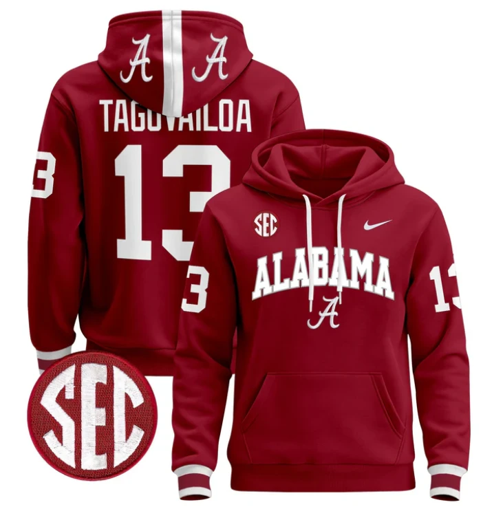 Men's Tua Tagovailoa Hoodie #13 Alabama Crimson Tide 2024 Pullover by Hoodie Pullover