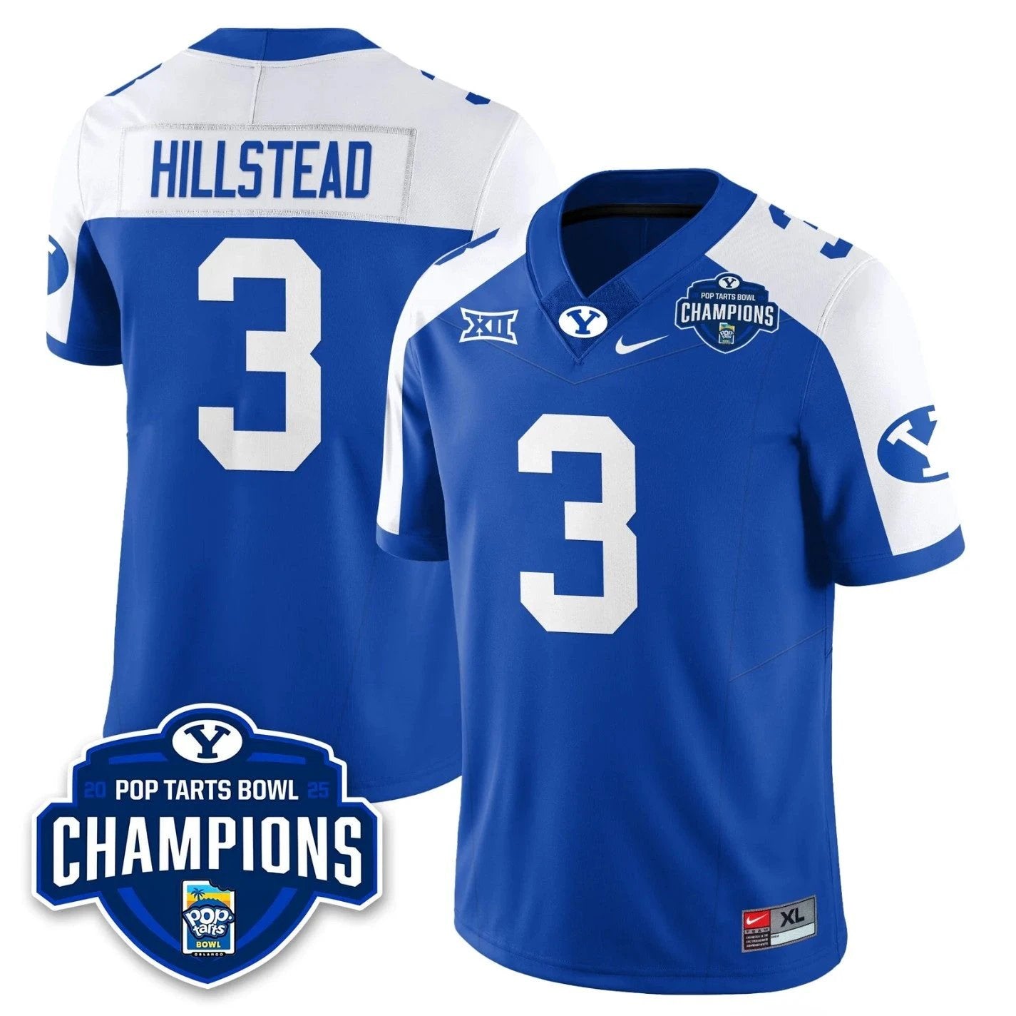 McCae Hillstead Jersey #3 BYU Cougars 2025 Pop-Tarts Bowl Champions Royal Alternate by NCAA Football Jersey