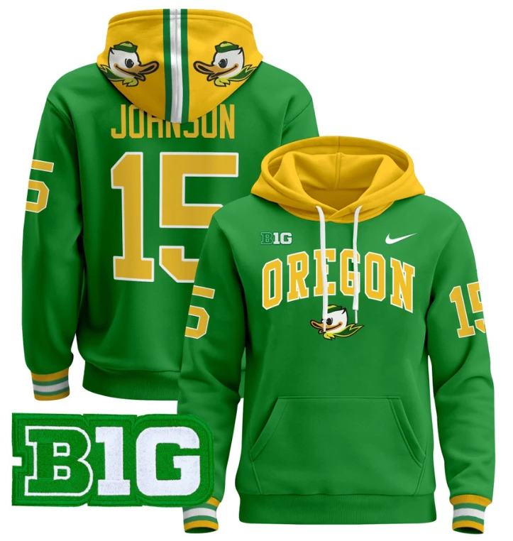 Men's Tez Johnson Hoodie #15 Oregon Ducks 2024 Pullover V2 by Hoodie Pullover