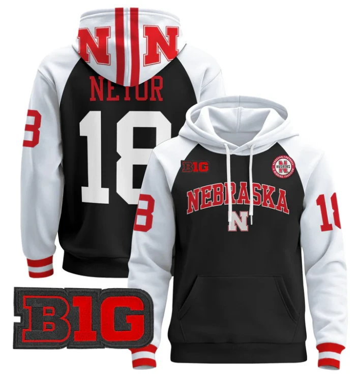 Men's Isaiah Neyor Hoodie #18 Nebraska Cornhuskers 2024 Pullover by Hoodie Pullover