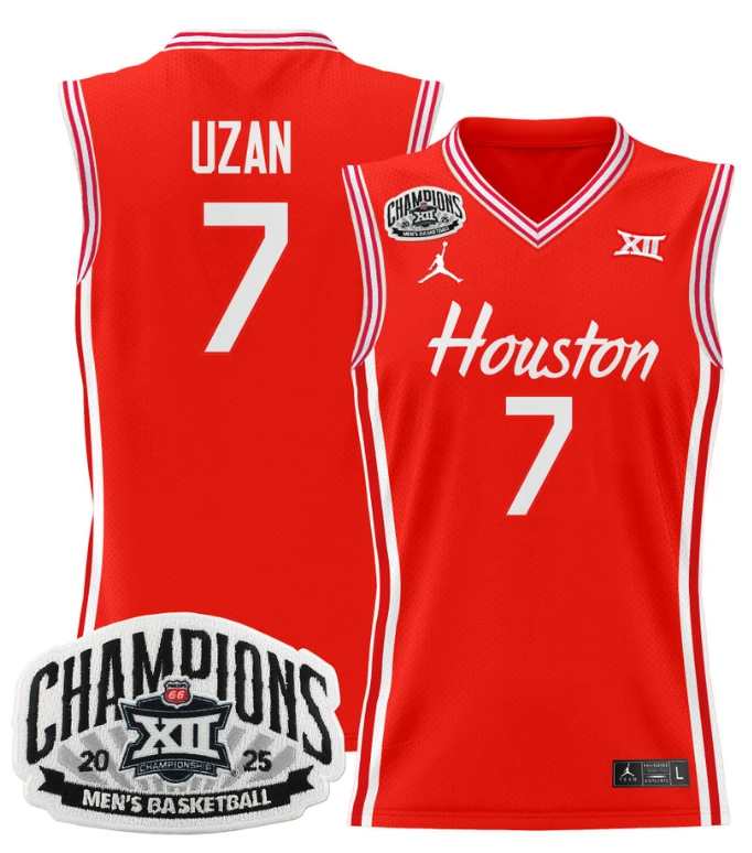 Men Milos Uzan Jersey #7 Houston Cougar 2025 Big 12 Champions Stitched Red by My store basketball