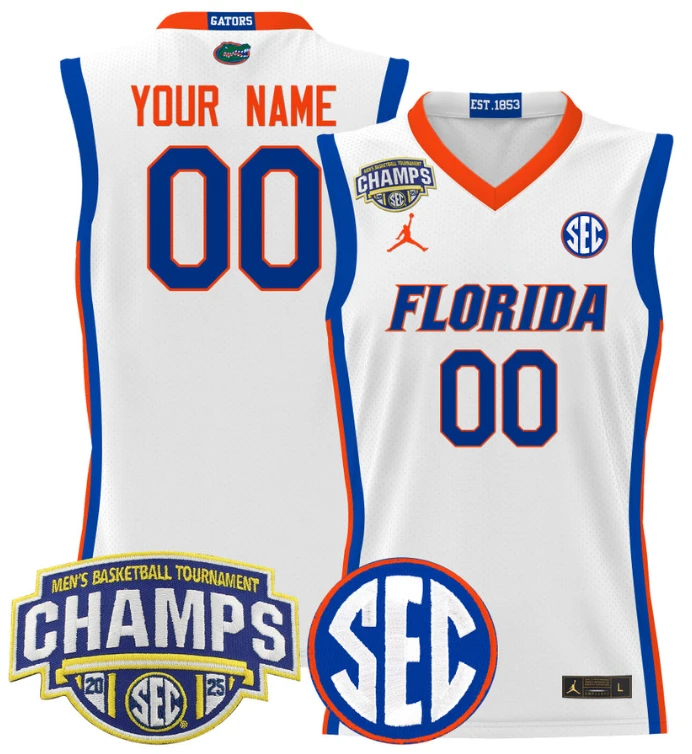 Men Custom Florida Gators Jersey 2025 SEC Champions Stitched White by My store basketball