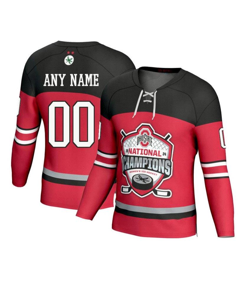 Men's Ohio State Buckeyes Custom Scarlet Fashion 2024 National Champions Hockey Jersey by Hockey David