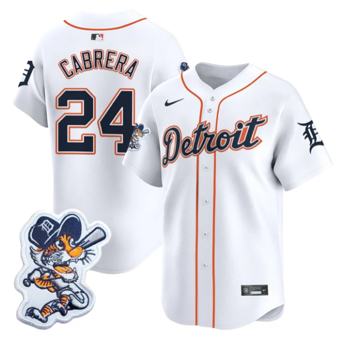 Miguel Cabrera Jersey #24 Detroit Tigers Paws Patch Vapor Premier Limited Stitched White by My Store