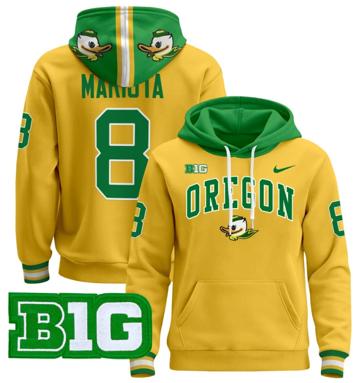 Men's Marcus Mariota Hoodie #8 Oregon Ducks 2024 Pullover V2 by Hoodie Pullover