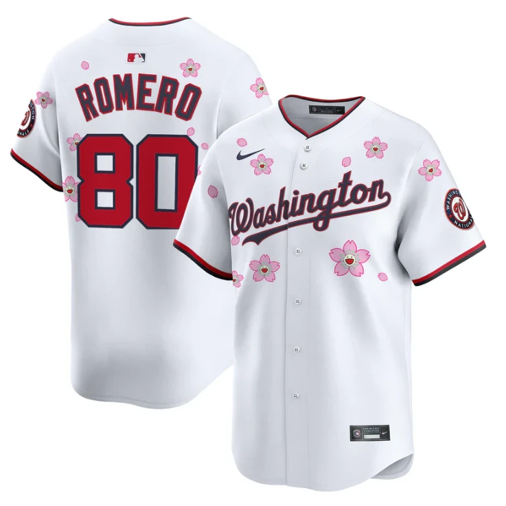 Maxwell Romero Jr Jersey #80 Washington Nationals Cherry Blossom Vapor Premier Limited Stitched White by My Store
