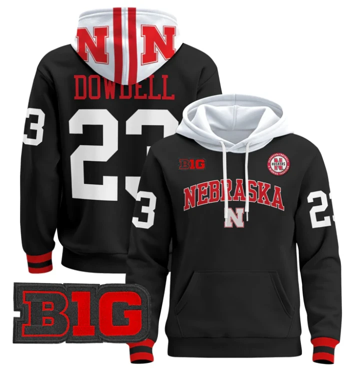Men's Dante Dowdell Hoodie #23 Nebraska Cornhuskers 2024 Pullover by Hoodie Pullover