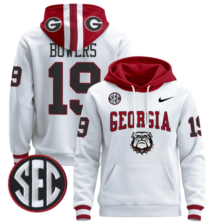 Men's Brock Bowers Hoodie #19 Georgia Bulldogs 2024 Pullover V2 by Hoodie Pullover