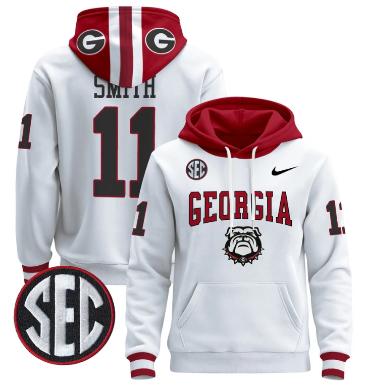 Men's Arian Smith Hoodie #11 Georgia Bulldogs 2024 Pullover V2 by Hoodie Pullover