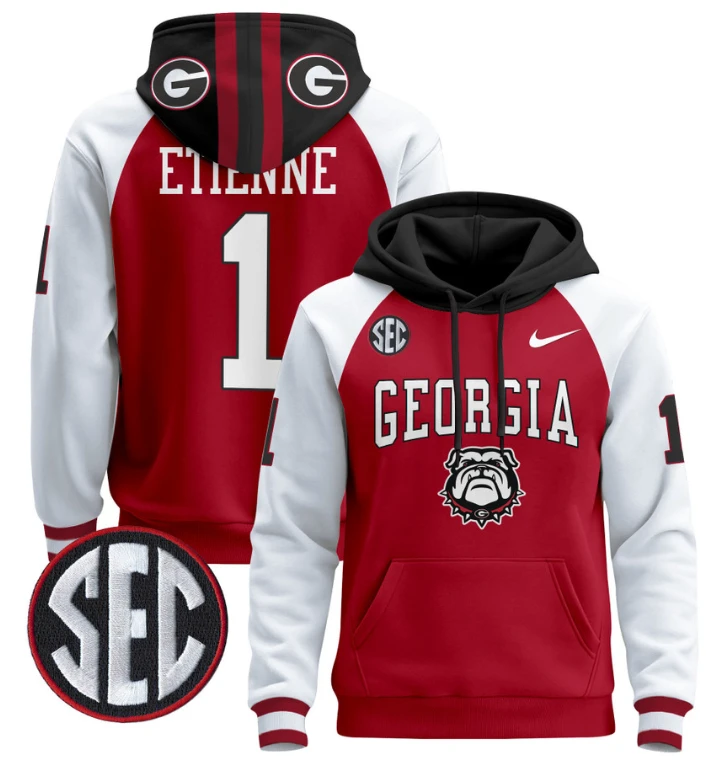 Men's Trevor Etienne Hoodie #1 Georgia Bulldogs 2024 Pullover V2 by Hoodie Pullover