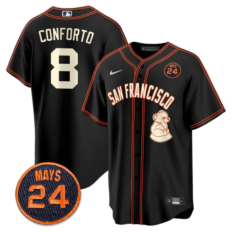 Michael Conforto Jersey #8 San Francisco Giants #24 Willie Mays Patch 2024 Premier Black Limited by My Store