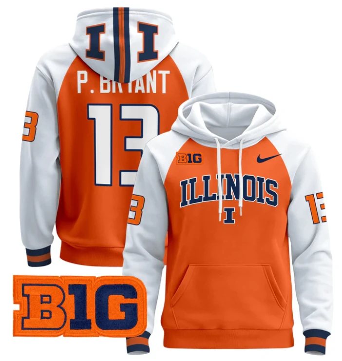 Pat Bryant Hoodie #13 Illinois Fighting Illini 2024 Pullover by Hoodie Pullover