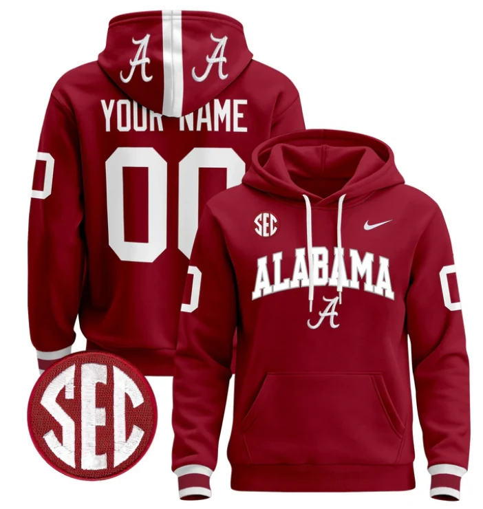 Men's Custom Alabama Crimson Tide Hoodie Name, Number 2024 Pullover by Hoodie Pullover