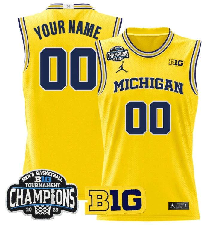 Men Custom Michigan Wolverines Jersey 2025 Big Ten Champions Stitched Maize by My store basketball