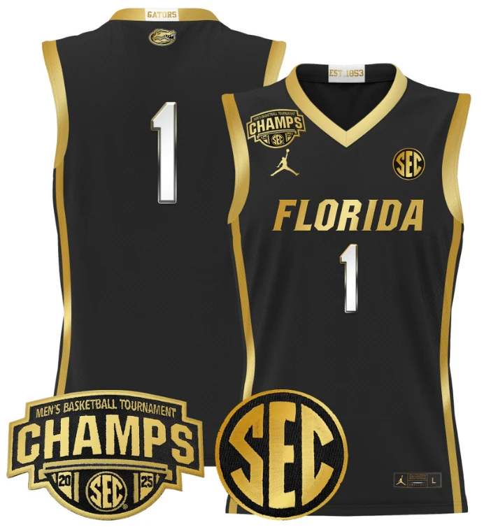 Men Team Jersey #1 Florida Gators 2025 SEC Champions Stitched Black Gold by My store basketball
