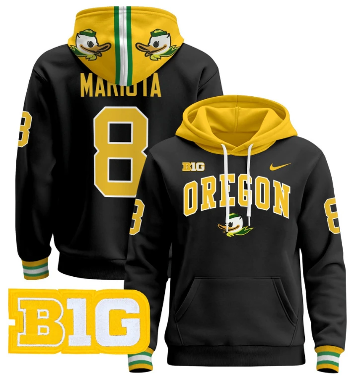 Men's Marcus Mariota Hoodie #8 Oregon Ducks 2024 Pullover V2 by Hoodie Pullover