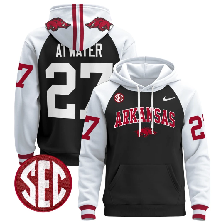 Steve Atwater Hoodie #27 Arkansas Razorbacks Pullover Black White by Hoodie Pullover