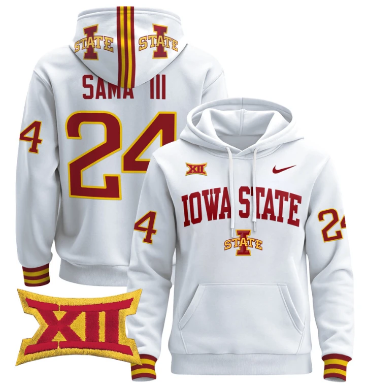 Men's Abu Sama III Hoodie #24 Iowa State Cyclones 2024 Pullover V2 by Hoodie Pullover