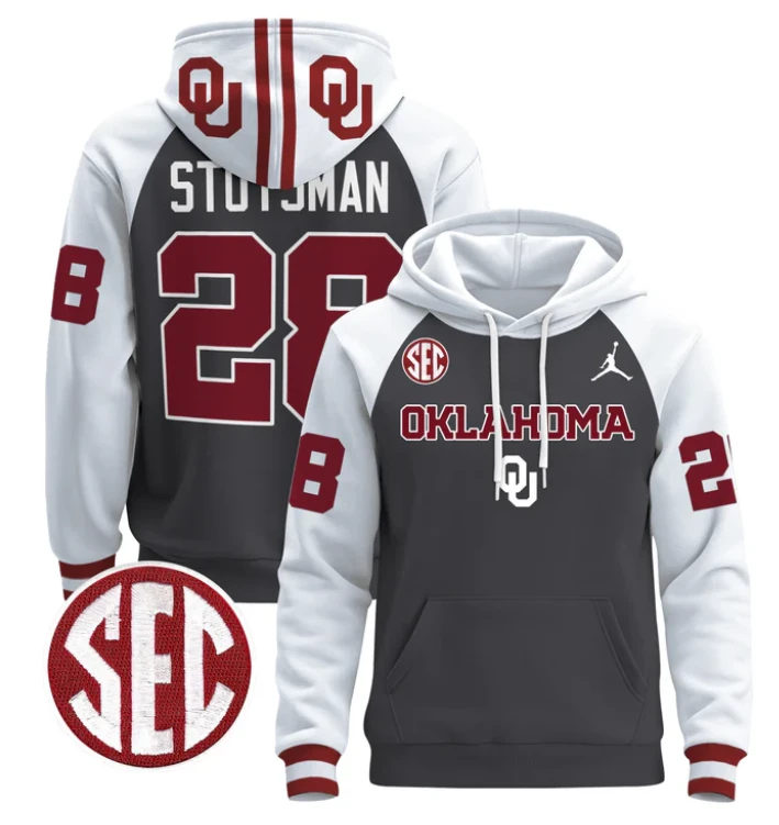 Men's Danny Stutsman Hoodie #28 Oklahoma Sooners 2024 Pullover by Hoodie Pullover