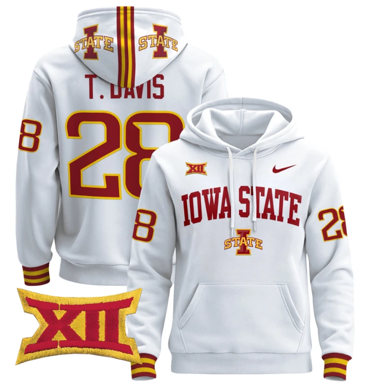 Men's Troy Davis Hoodie #28 Iowa State Cyclones 2024 Pullover V2 by Hoodie Pullover