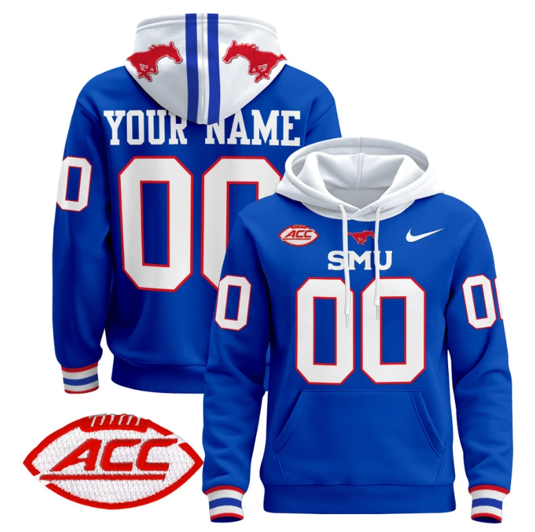 Men's Custom SMU Mustangs Hoodie 2024 Pullover ACC Patch Stitched by Hoodie Pullover