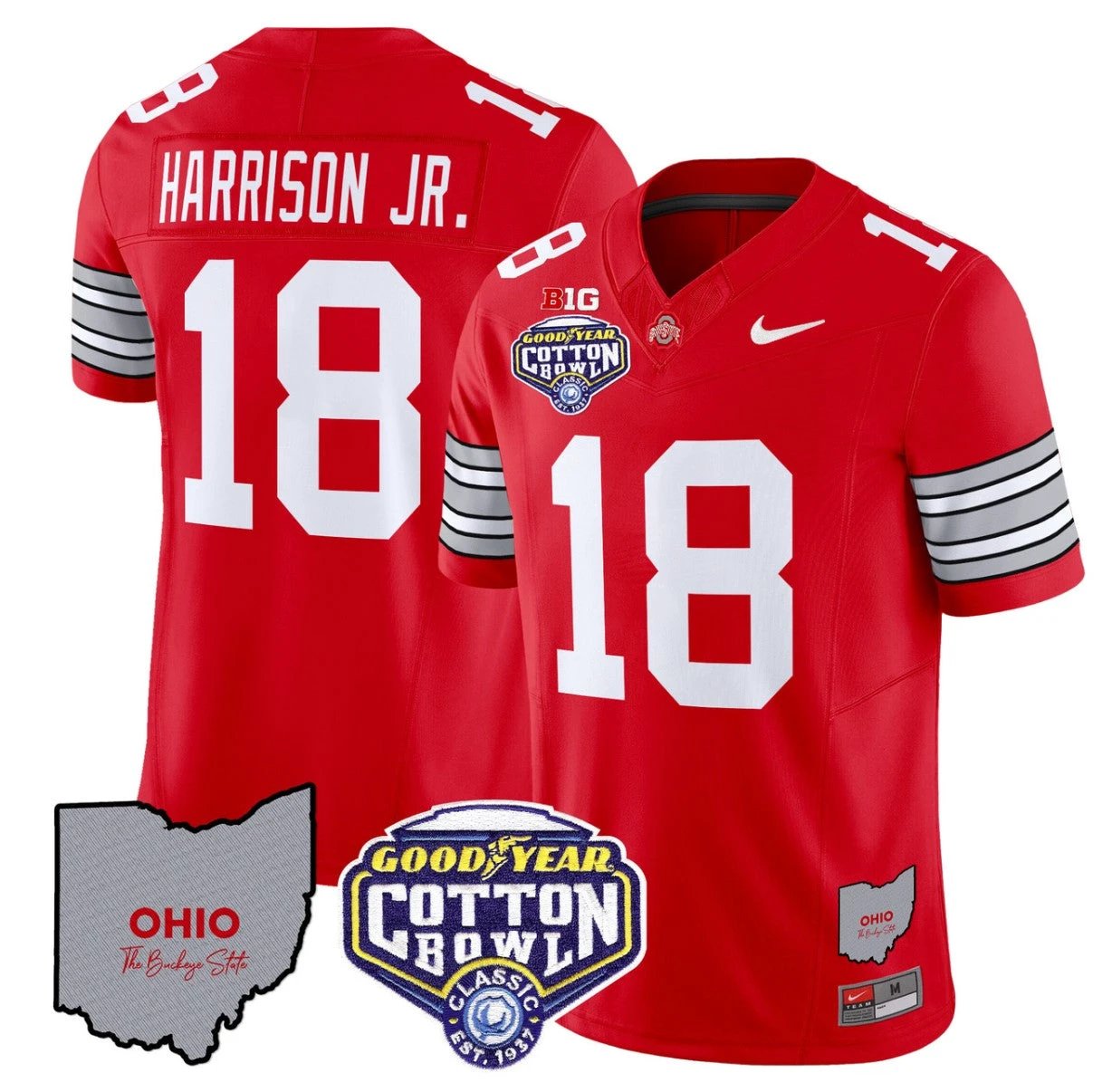Marvin Harrison Jr Jersey #18 Ohio State Buckeyes Cotton Bowl Patch Red by NCAA Football Jersey