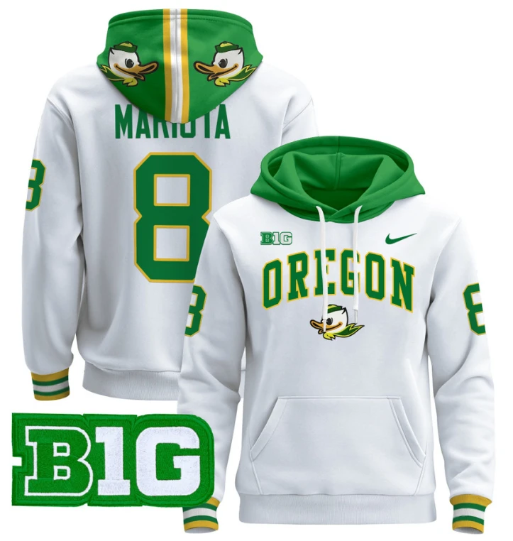 Men's Marcus Mariota Hoodie #8 Oregon Ducks 2024 Pullover V2 by Hoodie Pullover