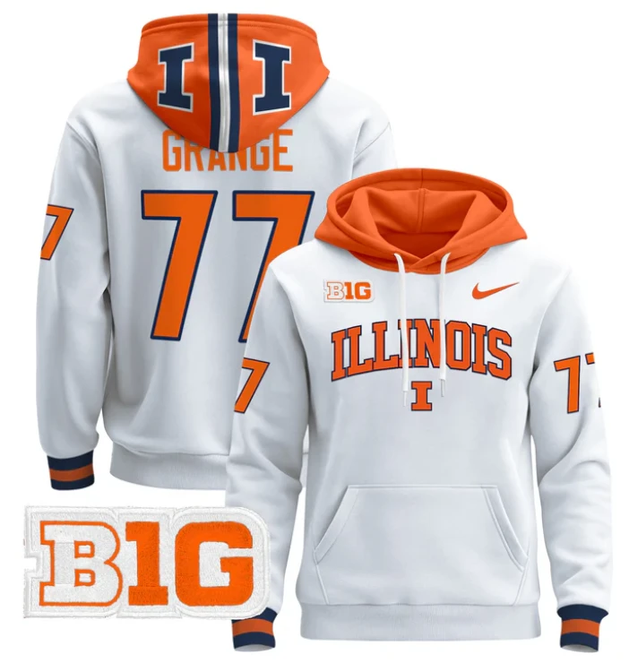 Red Grange Hoodie #77 Illinois Fighting Illini Pullover by Hoodie Pullover