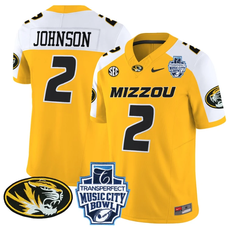Marquis Johnson Jersey #2 Missouri Tigers 2024 Music City Bowl Gold Alternate by NCAA Football Jersey
