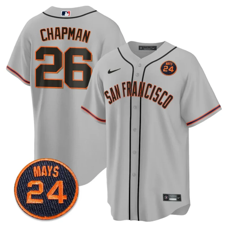 Matt Chapman Jersey #26 San Francisco Giants #24 Willie Mays Patch 2024 Vapor Premier Gray by My Store