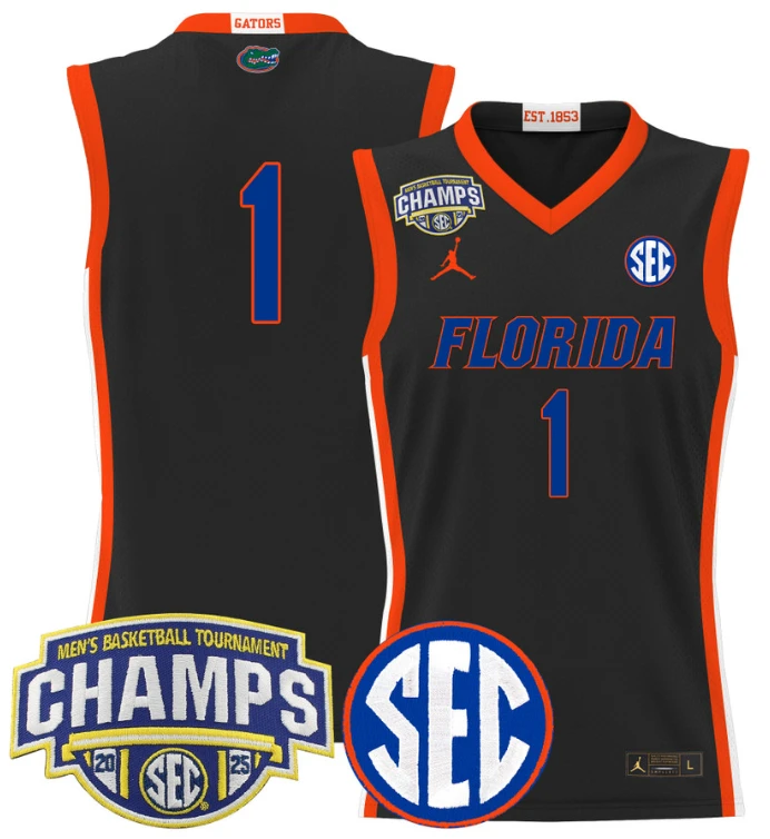 Men Team Jersey #1 Florida Gators 2025 SEC Champions Stitched Black by My store basketball