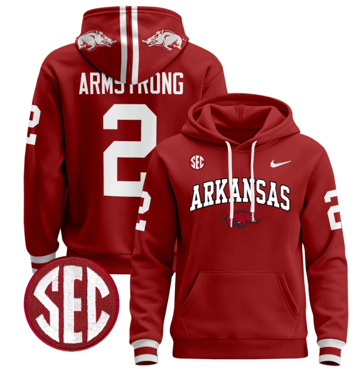Andrew Armstrong Hoodie #22 Arkansas Razorbacks Pullover Black White by Hoodie Pullover