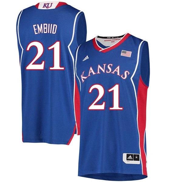 Men's Kansas Jayhawks #21 Joel Embiid Jersey Royal Classic NCAA College Basketball Jerseys by My store basketball